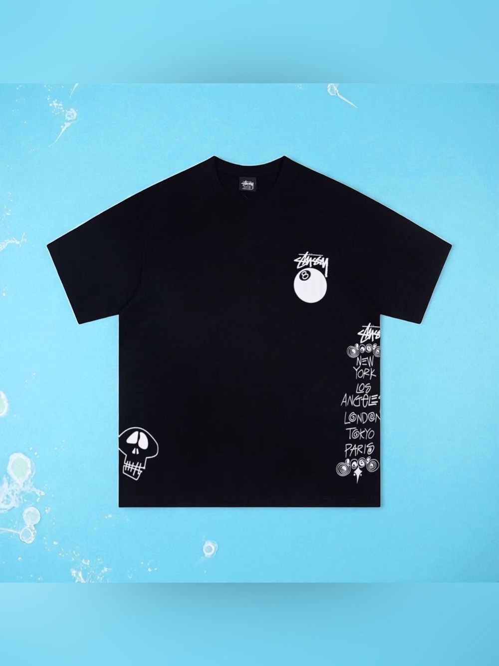 🎈Stussy Black Tee with Multicolor Logo Stacked Print - Picture 2 of 6